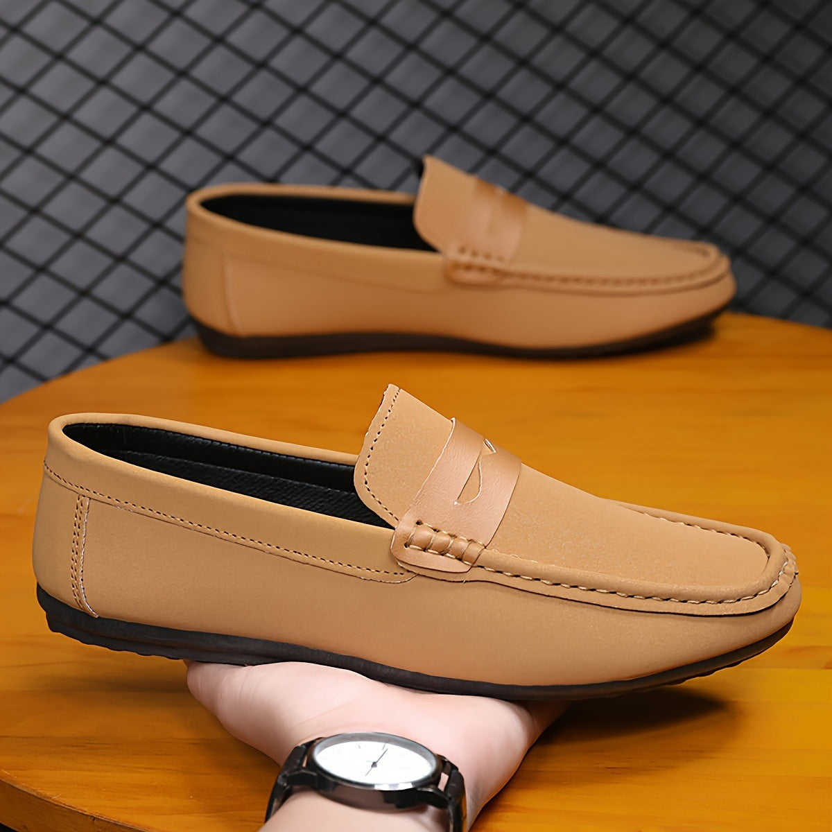Men's Solid Color Penny Loafers - Slip-On Casual Dress Shoes