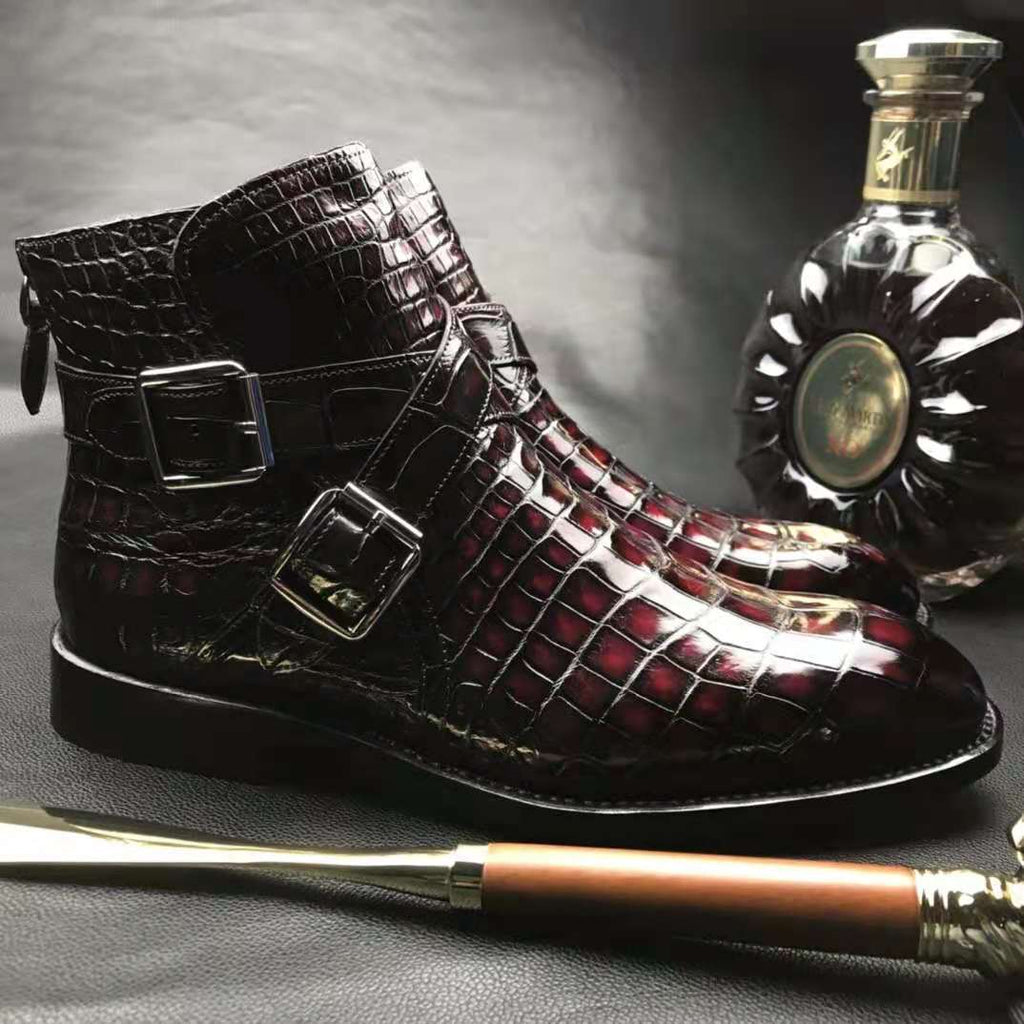 Crocodile Ankle Boots Handmade Dress Shoes Men's