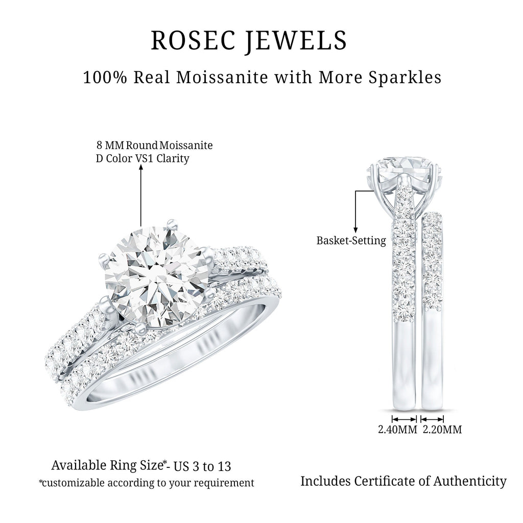 4 CT Moissanite Solitaire Engagement Ring Set With Eternity Band