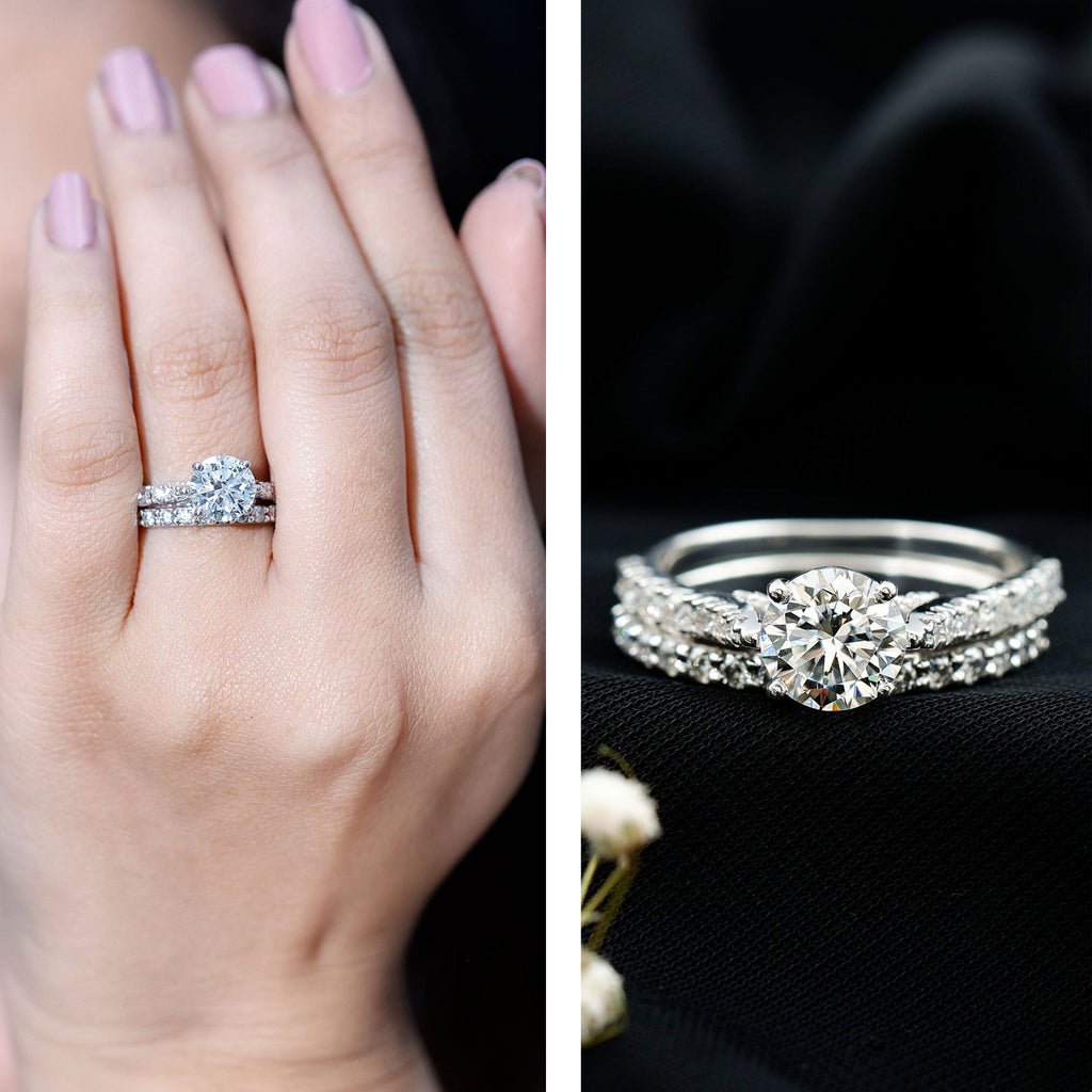4 CT Moissanite Solitaire Engagement Ring Set With Eternity Band