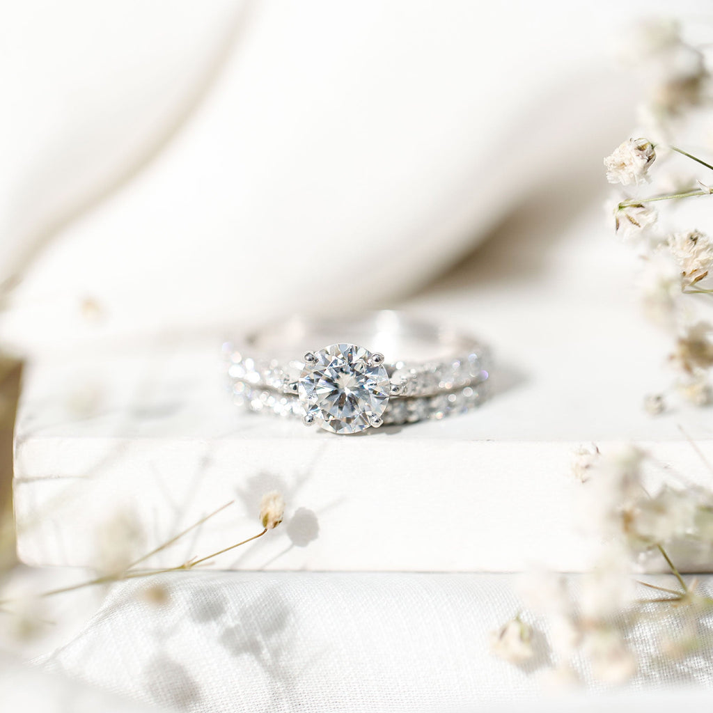 4 CT Moissanite Solitaire Engagement Ring Set With Eternity Band