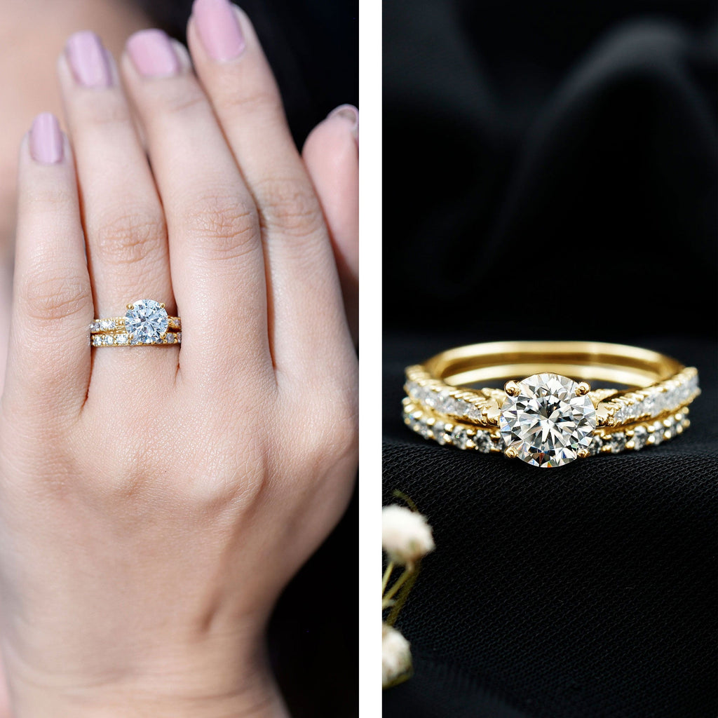 4 CT Moissanite Solitaire Engagement Ring Set With Eternity Band