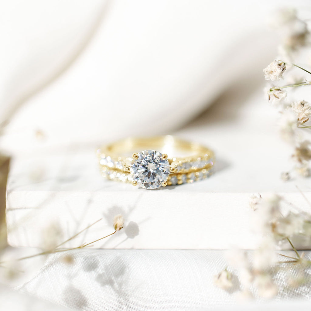4 CT Moissanite Solitaire Engagement Ring Set With Eternity Band