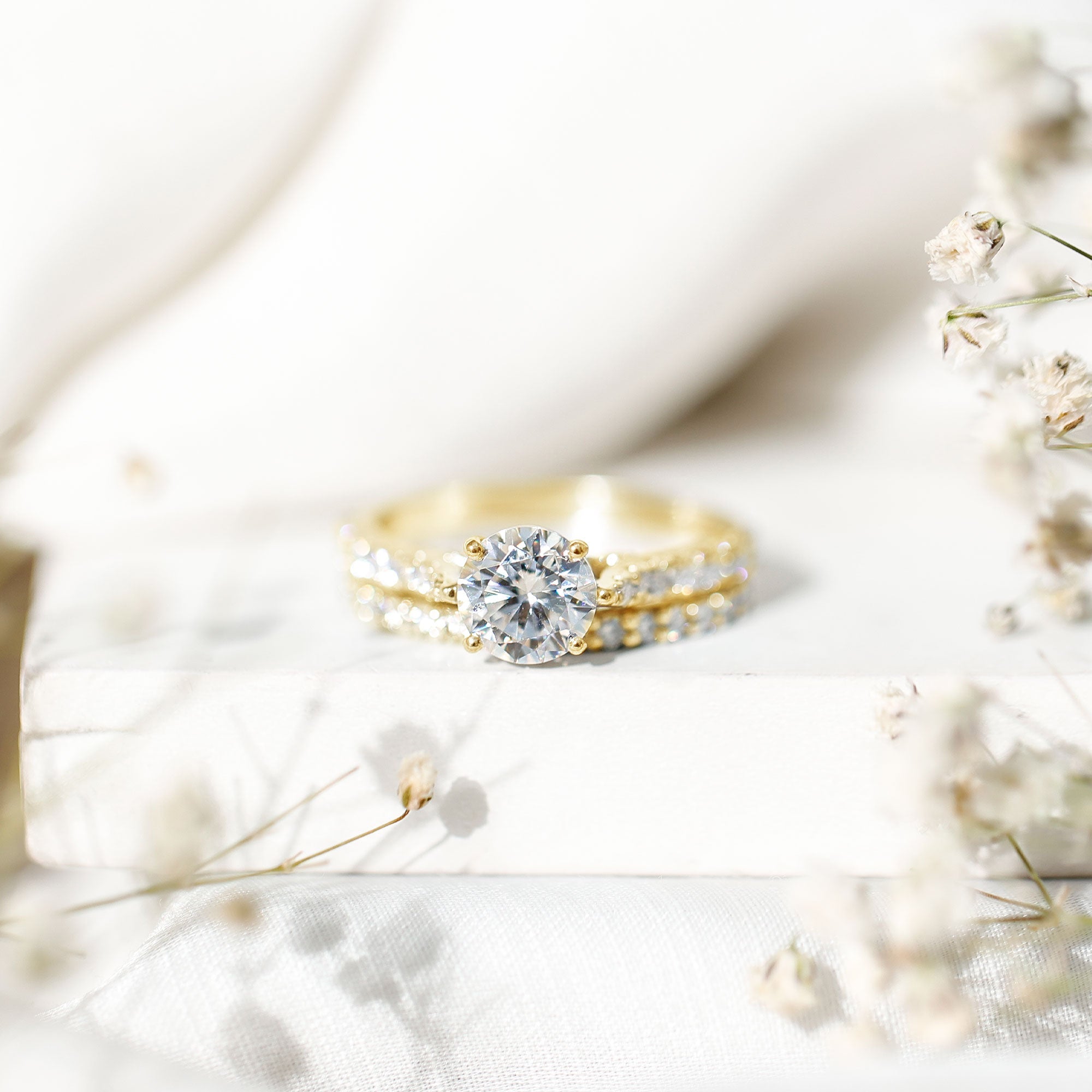 4 CT Moissanite Solitaire Engagement Ring Set With Eternity Band