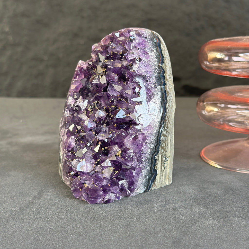 Amethyst cluster, Uniquely stone for tabletop decor, natural crystal stone with agate formations