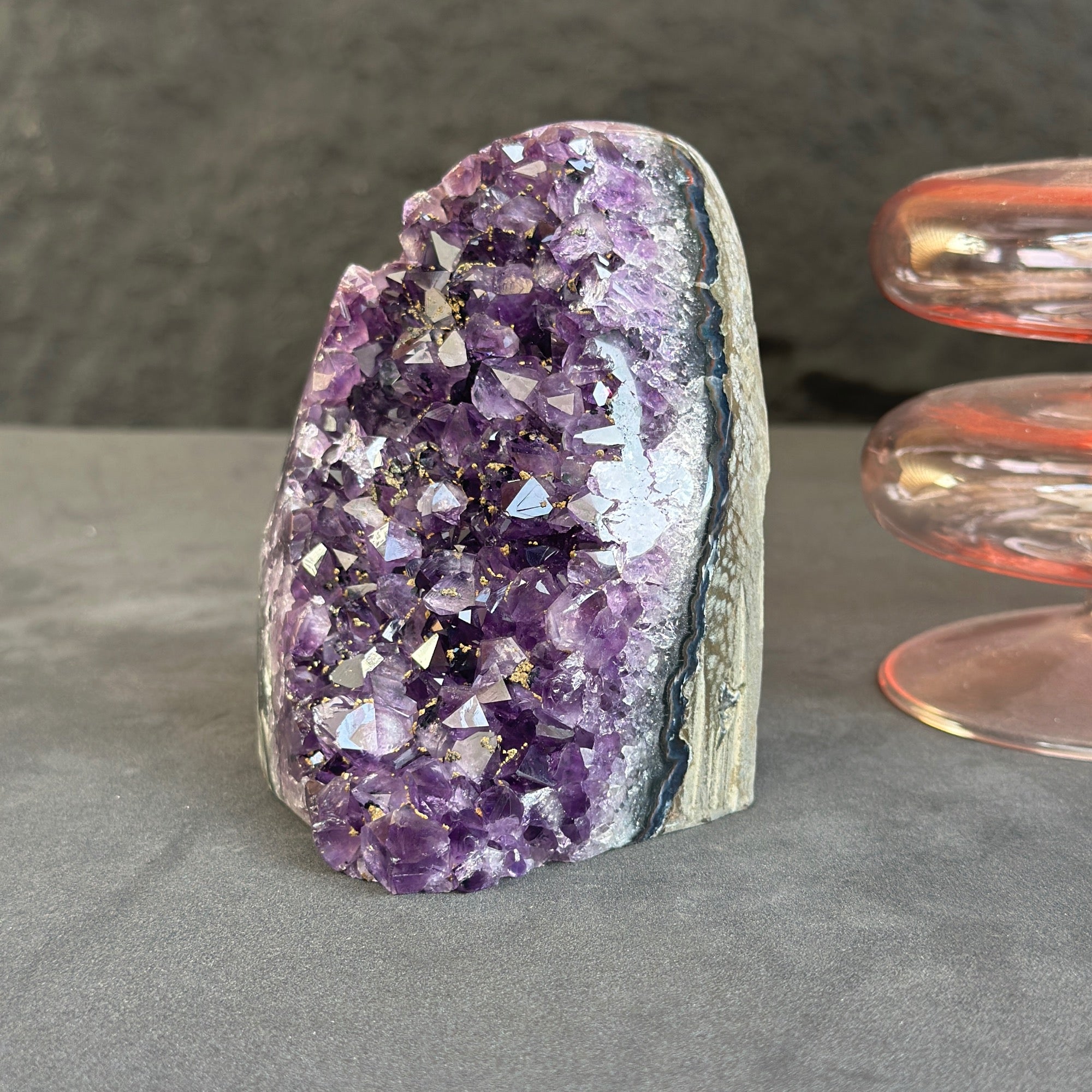 Amethyst cluster, Uniquely stone for tabletop decor, natural crystal stone with agate formations