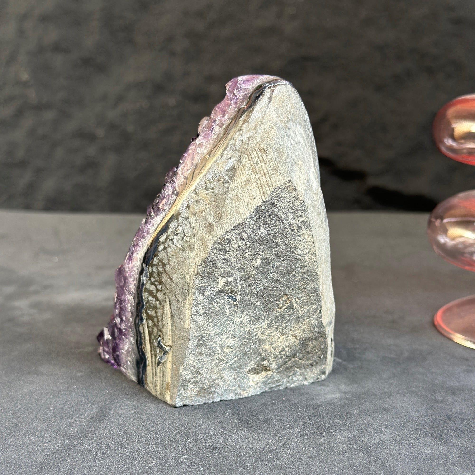Amethyst cluster, Uniquely stone for tabletop decor, natural crystal stone with agate formations