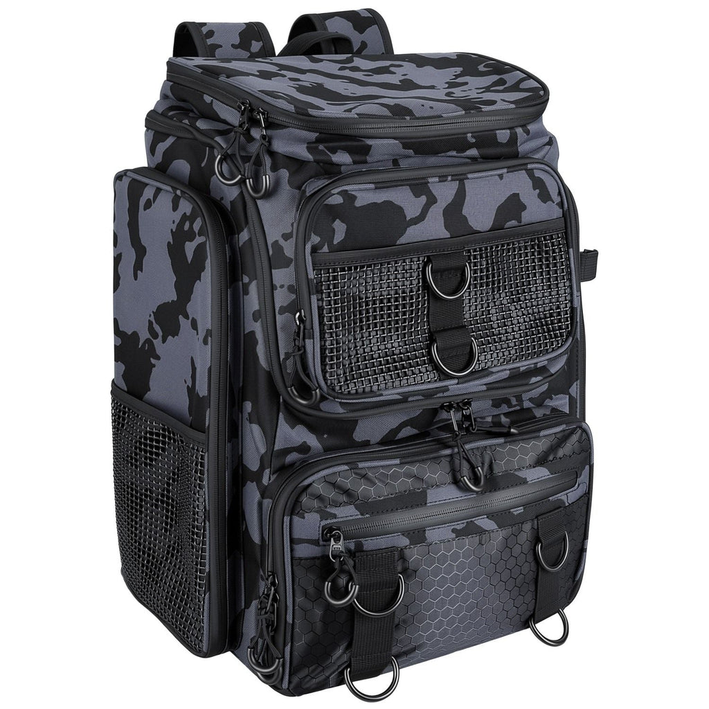 42L/11Gal Fishing Backpack Large Capacity Fishing Tackle Storage Bag with Rod Holders 16-Pocket Water-Resistant with Divider Adjustable Padded Straps for Fishing Gear Outdoor Camping Hiking