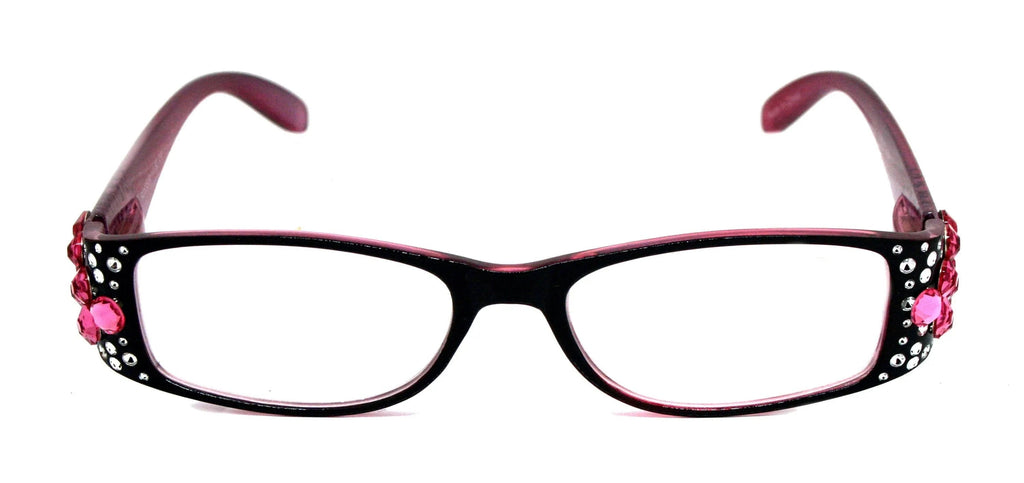 Merkel, The Diamond Crystal Shape, Bling Women Reading Glasses, Adorned w Fuchsia Genuine European Crystals +1.50 to +3. NY Fifth Avenue.