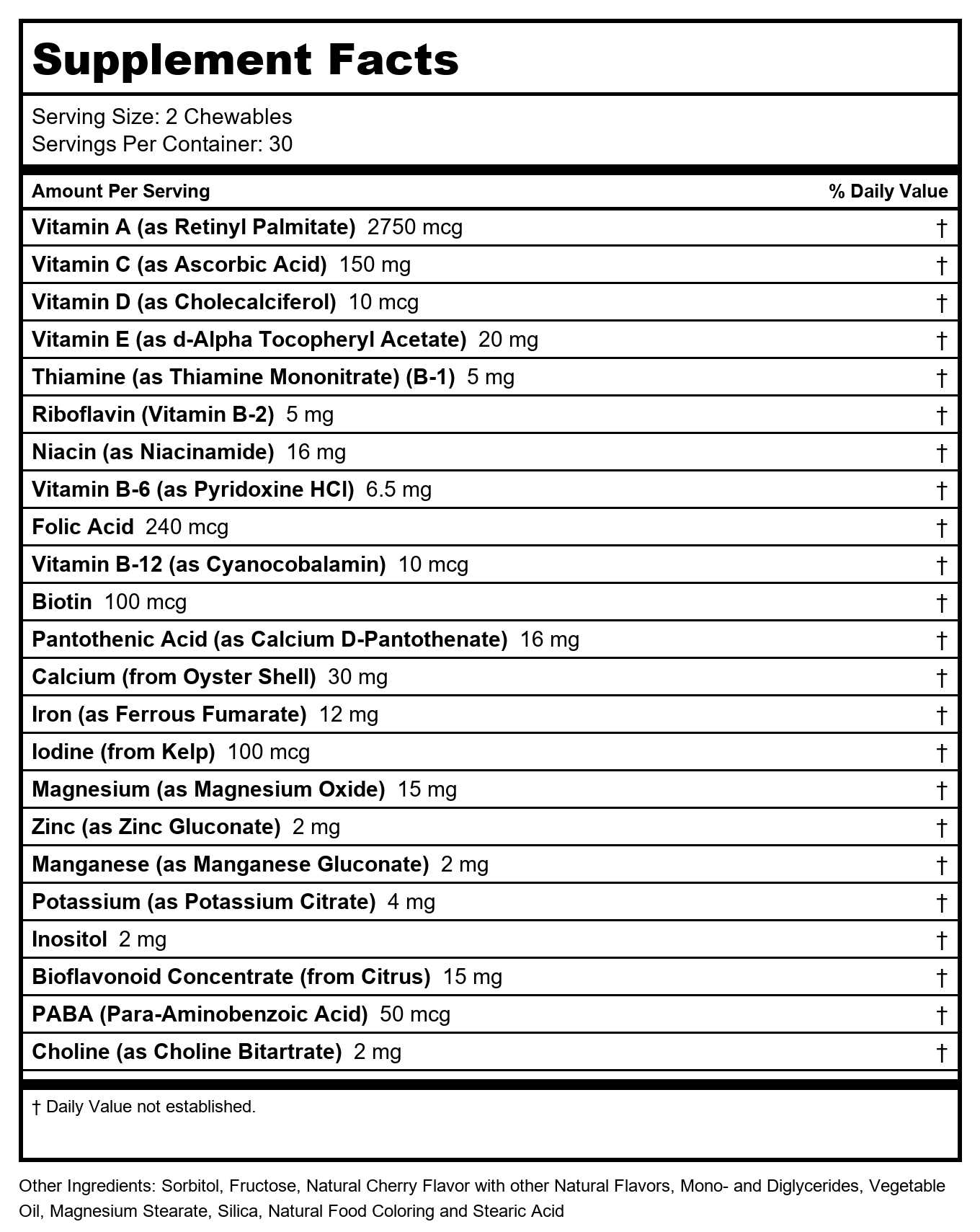 Solaray Childrens Vitamins & Minerals Complete Multivitamin for Kids Great Black Cherry Flavor (076280047974) (60 Chews, 30 Serv)